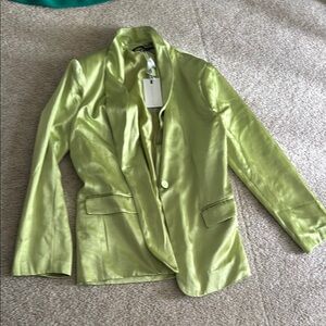 Endless Rose Green Satin Blazer with Notched Lapels